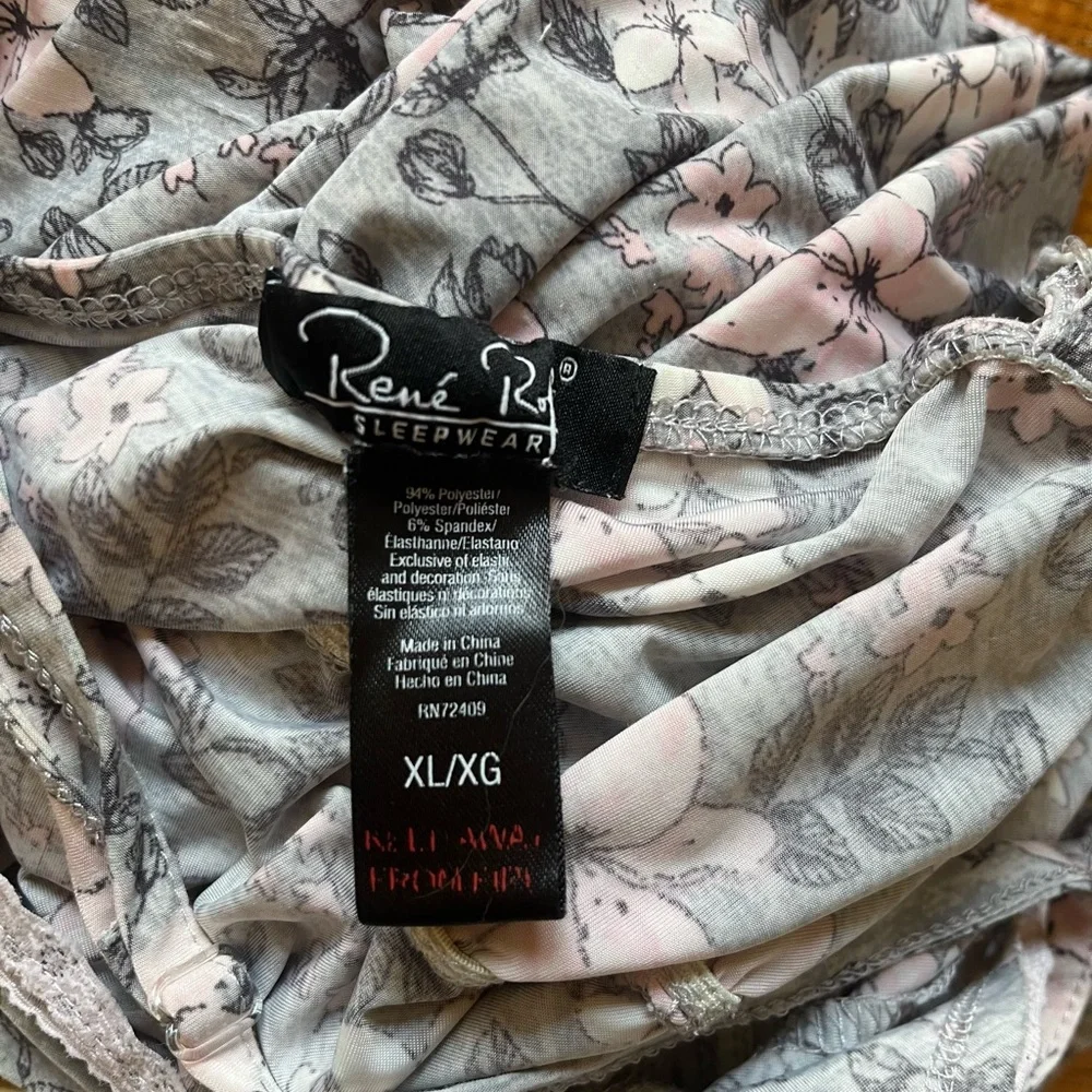 Rene Rofe Gray Pink Floral Pajama With Matching Robe